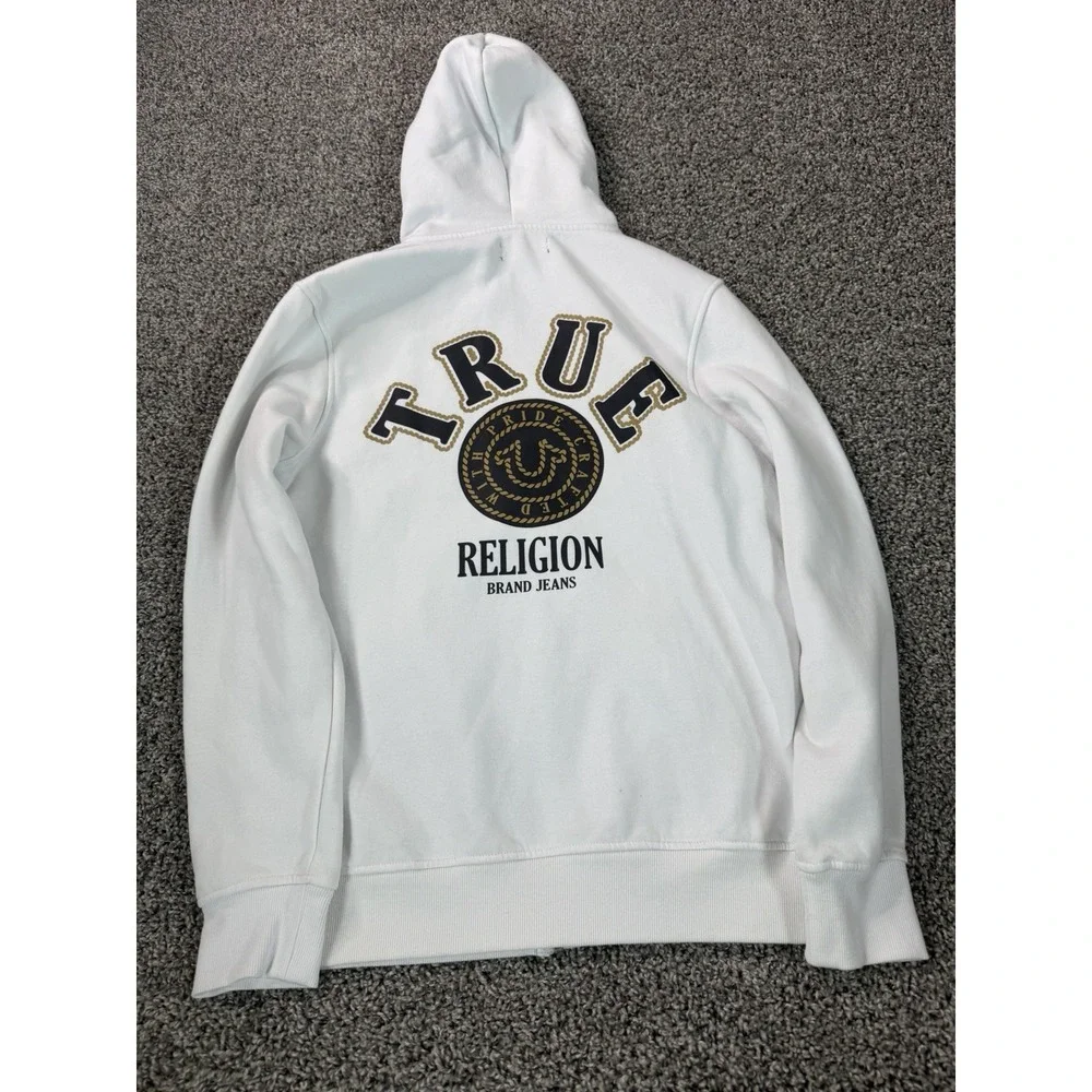 True Religion Full Zip Hoodie Size Medium White